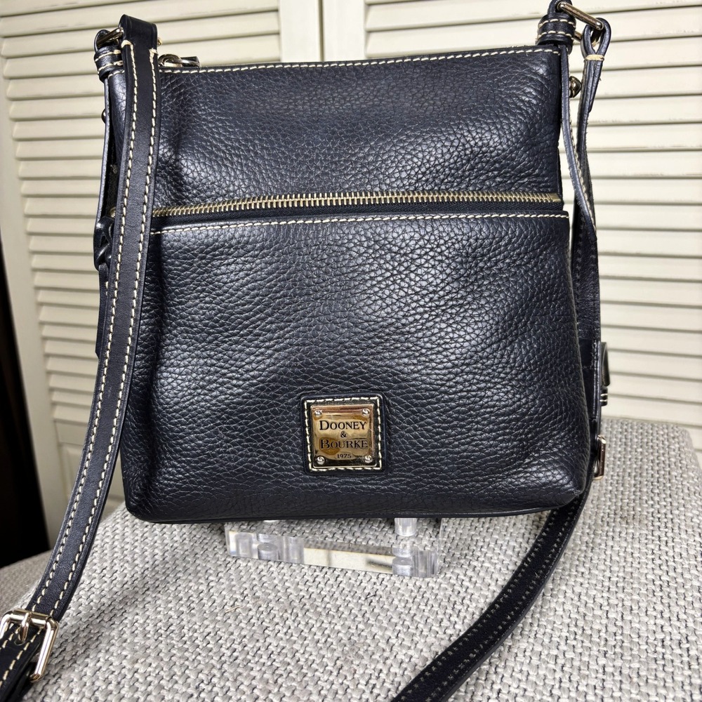 Dooney & Bourke Black Pebbled Leather Crossbody Bag Saffiano Letter Carrier